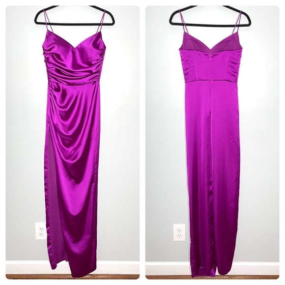 Tarik Ediz RG2 Raina Dress Maxi Gown Satin Ruched V-Neck In Orchid Purple Size 2 - Picture 1 of 7